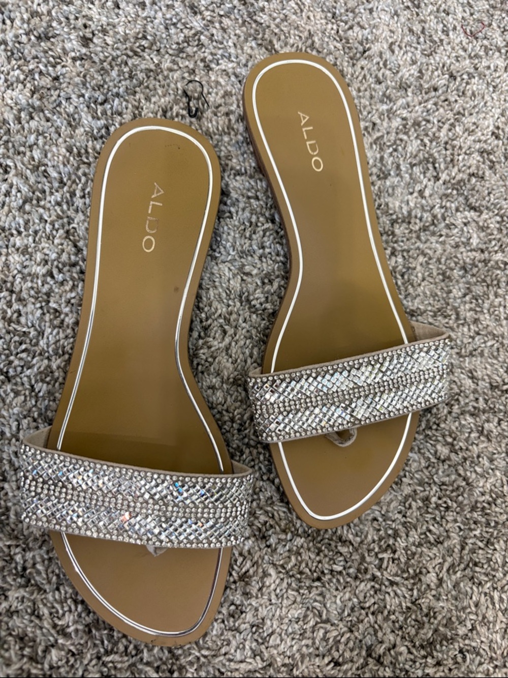 Aldo Silver Rhinestone Toe-Loop Slide Sandal - Picture 4 of 9